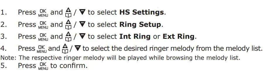 amplicomms BigTel 1580 Amplified Phone with Number Blocker and Voicemail User Guide - Set the Ringer Melody for Internal
