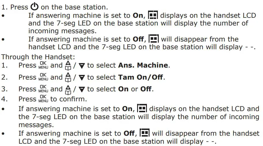 amplicomms BigTel 1580 Amplified Phone with Number Blocker and Voicemail User Guide - Turn On Off the Answering Machine