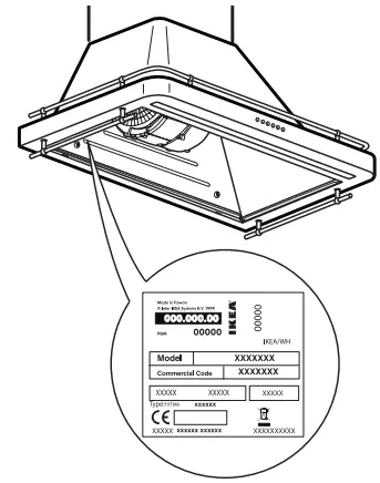 IKEA 205 217 11 Foeljande Wall Mounted Extractor Hood Stainless Steel - label