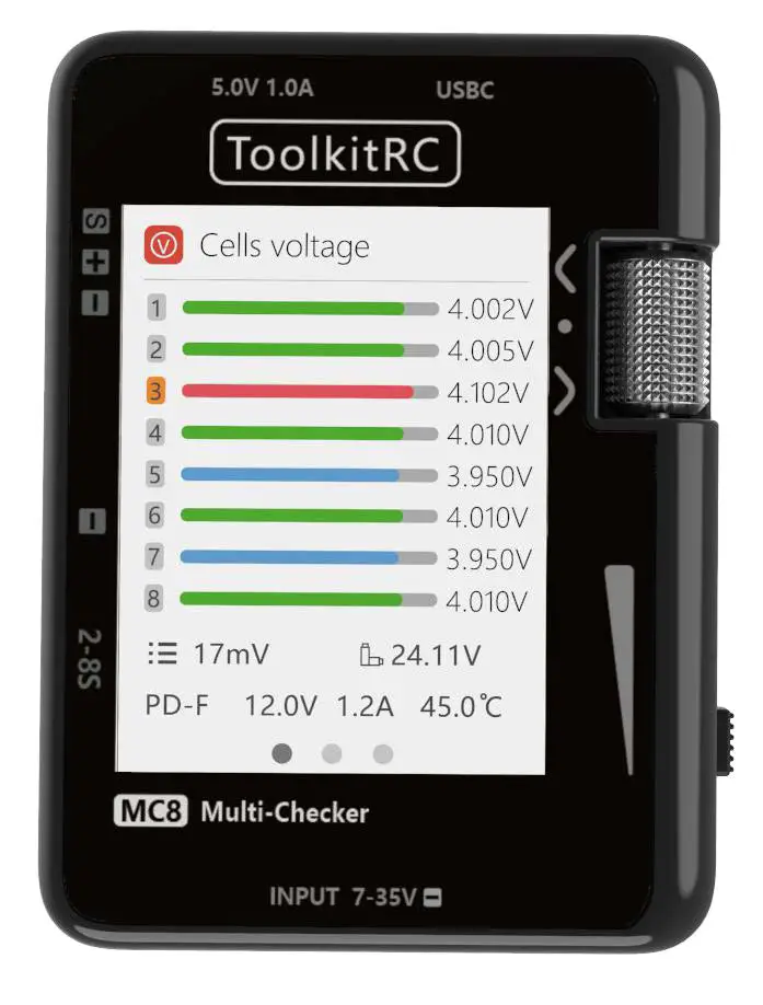 ToolkitRC MC8 Cell Checker and Multi Tool with USB-C Fast Charging Product