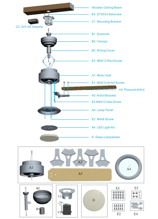 CARPO NXUJ1139 52'' 5 - Blade LED Smart Standard Ceiling Fan - fig3