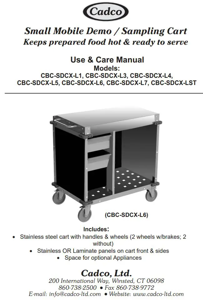 Cadco CBC-SDCXL-L1 Small Mobile Demo Sampling Cart User Manual