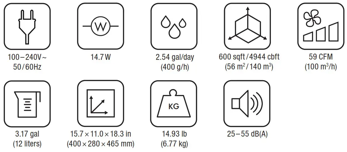BONECO H400 Air Washer - TECHNICAL SPECIFICATIONS