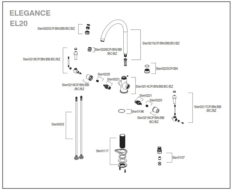 clearwater Elegance Brushed Brass Tap - Fitting Instructions and Parts List