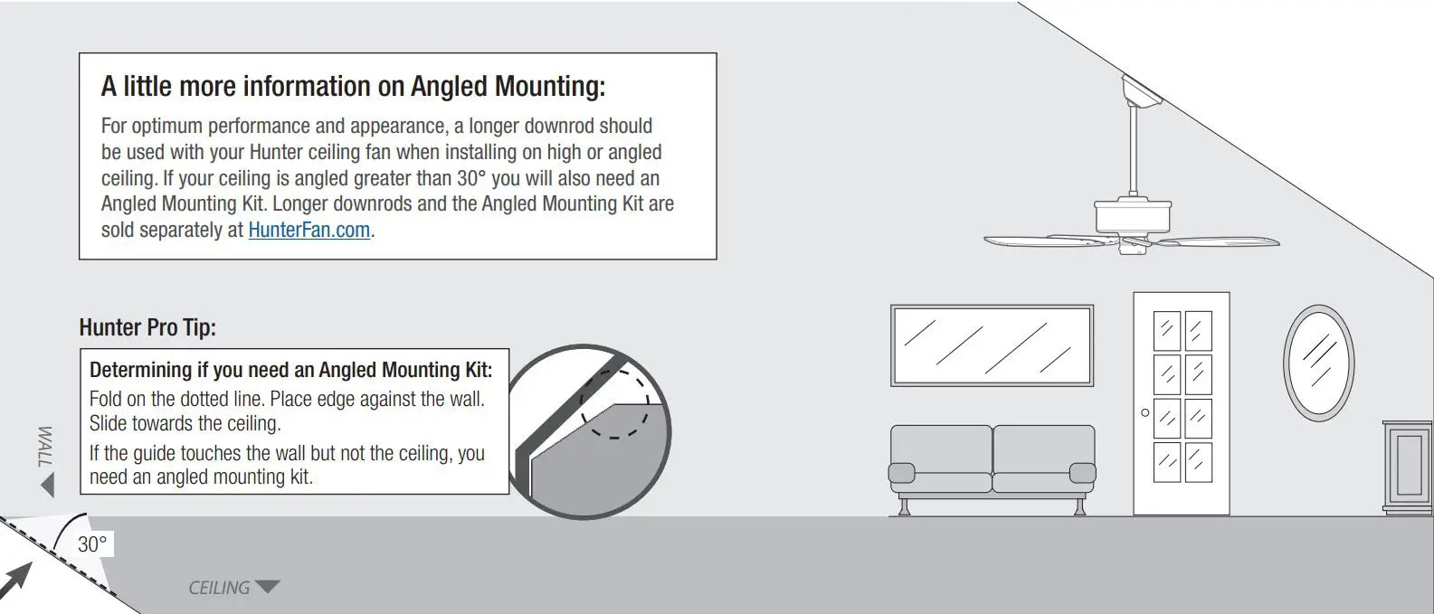 Hunters Fan 50999 Parkview 52 inch Polished Nickel Installation Guide - Angled Mounting