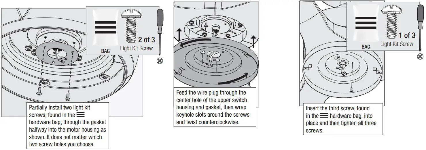 Hunters Fan 50999 Parkview 52 inch Polished Nickel Installation Guide - Assembling the Light Kit