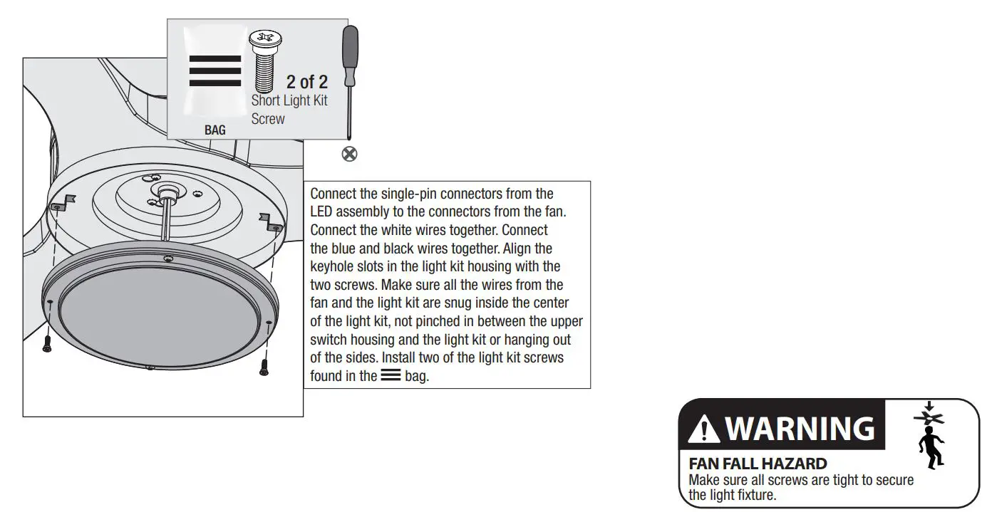 Hunters Fan 50999 Parkview 52 inch Polished Nickel Installation Guide - Assembling the Light Kit