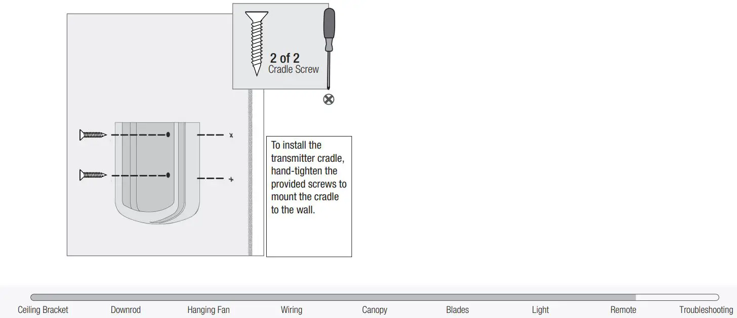 Hunters Fan 50999 Parkview 52 inch Polished Nickel Installation Guide - Installing the Remote Control Cradle