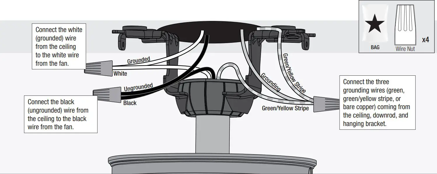 Hunters Fan 50999 Parkview 52 inch Polished Nickel Installation Guide - Wiring the Fan