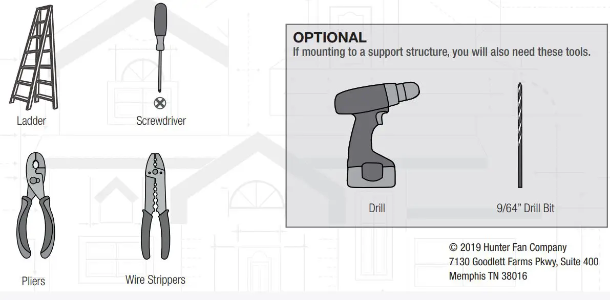 Hunters Fan 50999 Parkview 52 inch Polished Nickel Installation Guide - tools need
