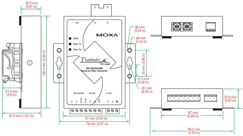 MOXA TCF 142 Series Optical Fiber Media Converter - Specifications 2