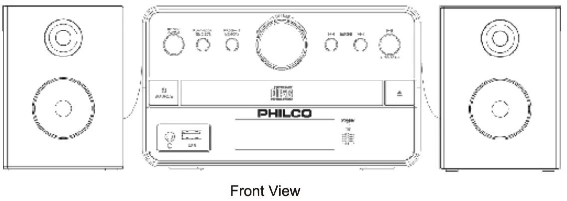 PHILCO PES3515 Bluetooth CD Stereo Shelf System - Speaker Connection Front View