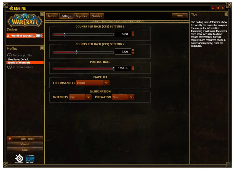 SteelSeries World of Warcraft Wireless - setting