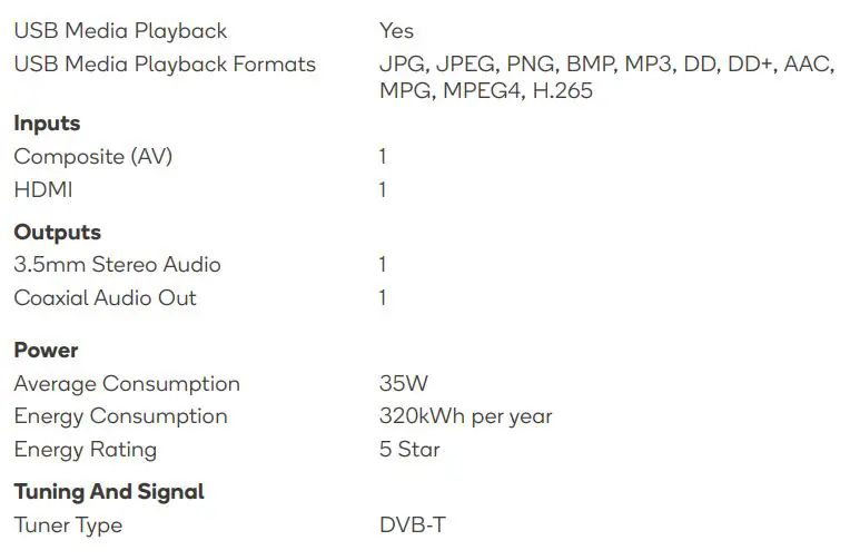Kogan 24” HD LED TV User Guide - Specification