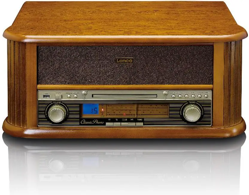 Lenco TCD-2550 Wooden Turntable With USB Encoding AM FM Radio, CD and Cassette Player