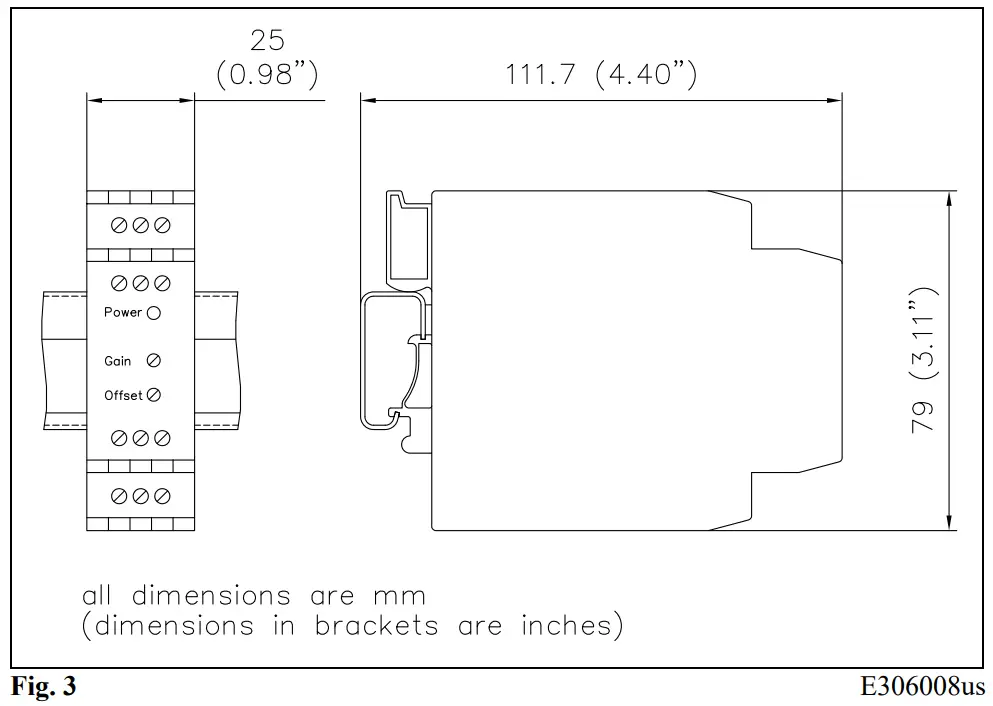 FMS EMGZ306A Compact Analogue Tension Measuring Amplifier - Dimensions