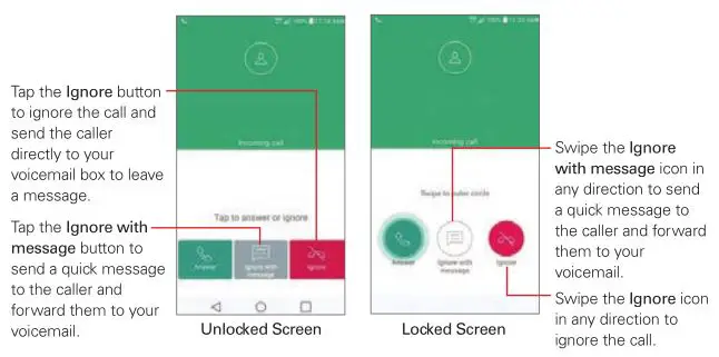 LG K20 Verizon Smartphone - To ignore a call and divert it to Voicemail