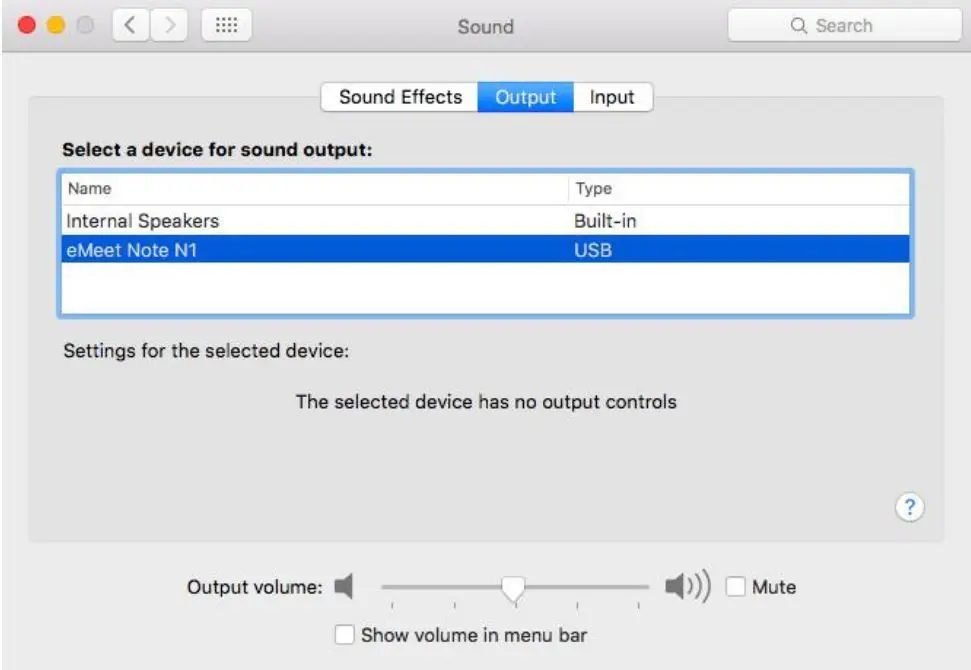 EMEET Speaker and Microphone Settings Instructions - Select a device for sound output