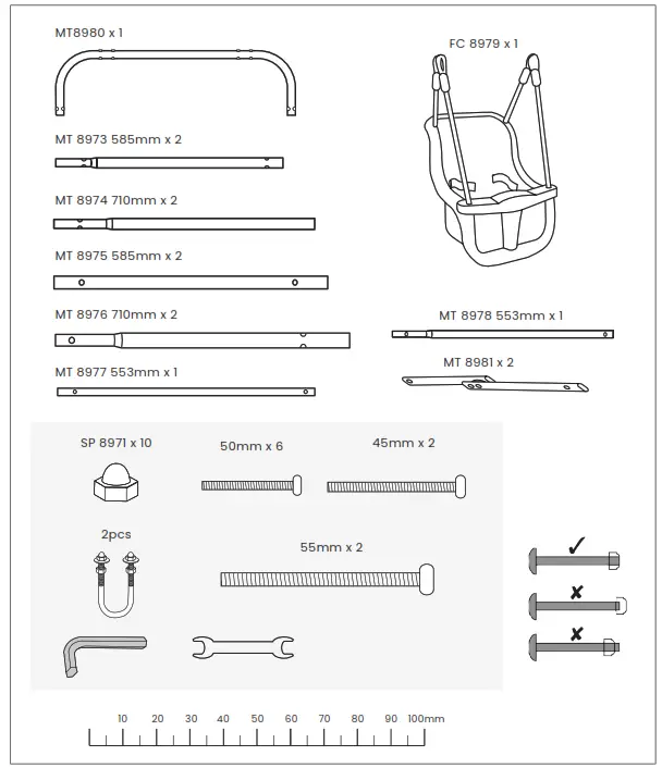 LIFESPAN KIDS Bobcat 2 Foldable Baby Metal Swing Set - PARTS LIST