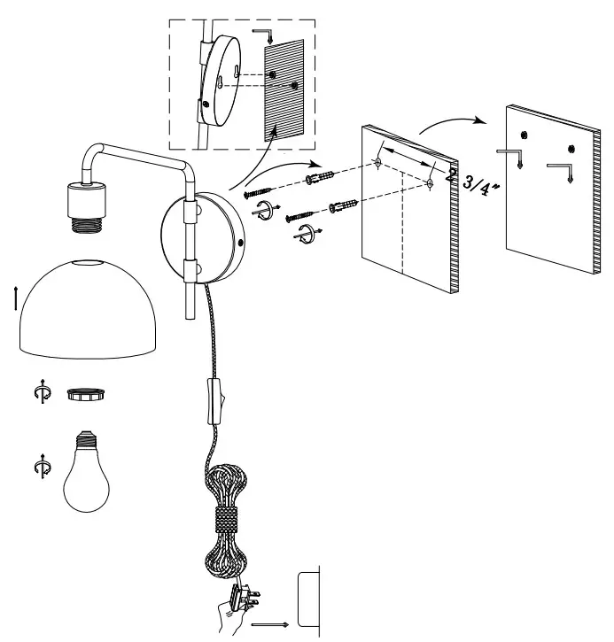 Globe Electric 65548 1-Light Matte White Plug-In or Hardwire Wall Sconce with Antique Brass Accent - 6