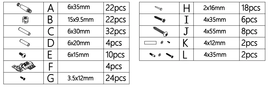 Kmart 43029709 CAPSULE CABINET -HARDWARE LIST