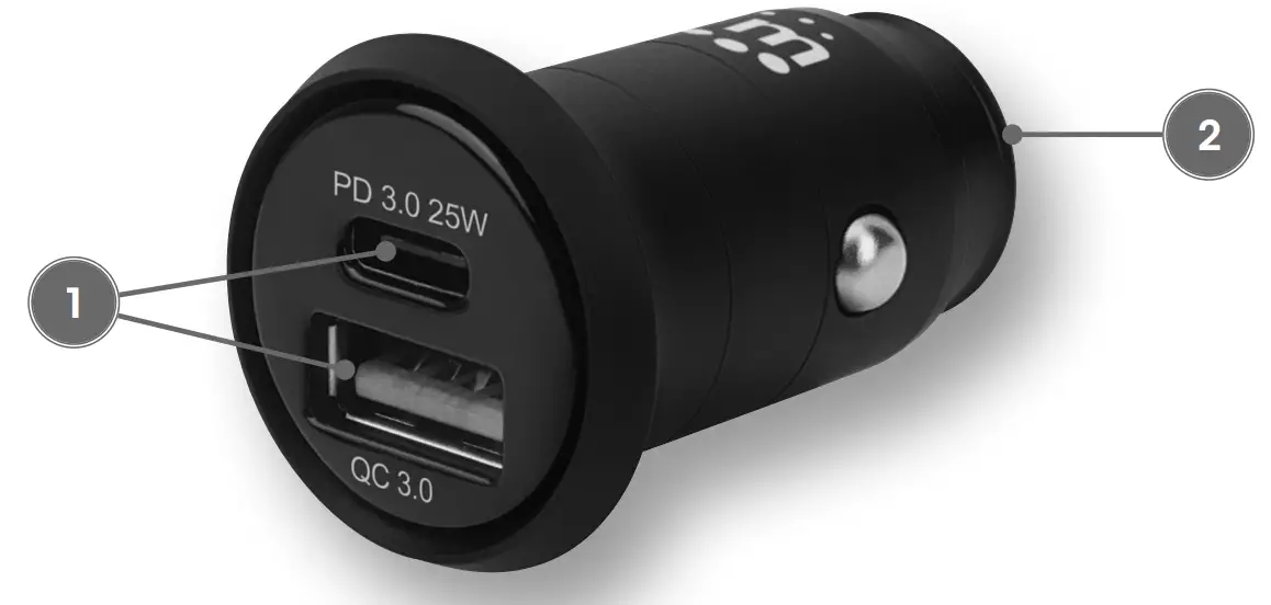 manhattan 102414 2 Port Power Delivery Mini Car Charger