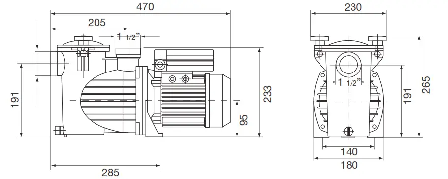 saci pumps OPTIMA Swimming Pool Pump and Filter - DIMENSIONS