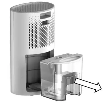 anko Mini Dehumidifier EPI608J - Grasp the Water collection tank handle and slide straight out, taking care not to spill the water
