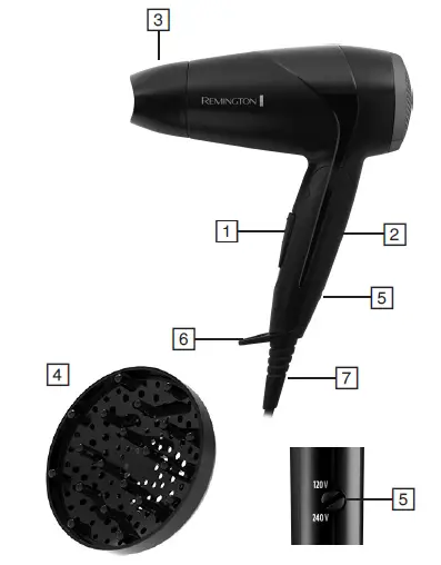 REMINGTON D1500 Travel Dryer Compact 2000W FIG 1
