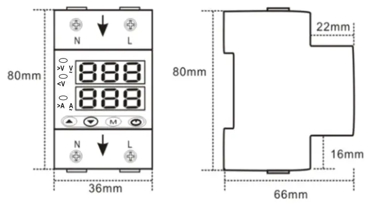 ELMARK AVP-63 Single-Phase Digital Voltage and Current Protector - DIMENSIONS