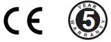 ce and 5 year warranty icon