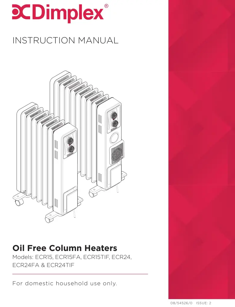 Dimplex Oil Free Column Heaters Instruction Manual