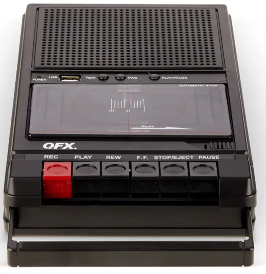 QFX RETRO-39-Shoebo-Tape-Recorder-with-USB-Player-Cassette-Player-Built-in-Microphone-&-Speaker-image