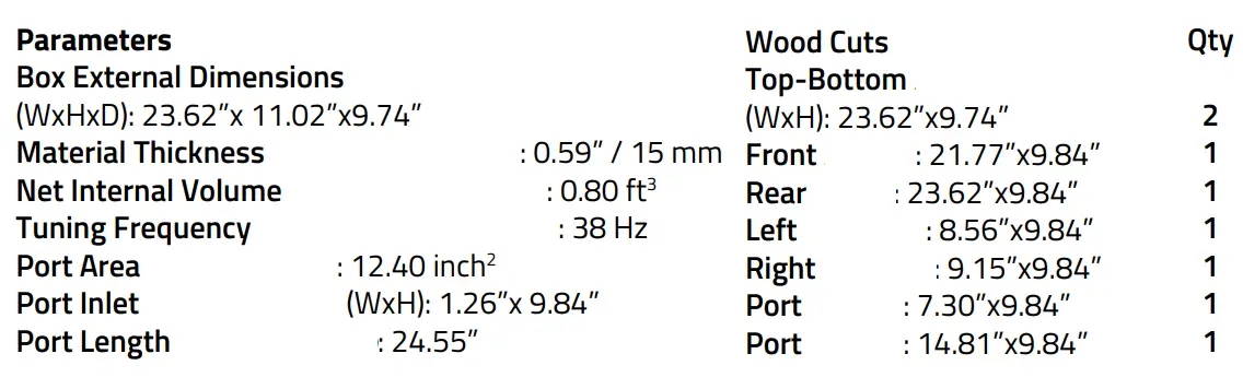 DS18 GEN-XX10.4DHE 10 Inch High Excursion Subwoofer Owner's Manual - Recommended Box Dimension