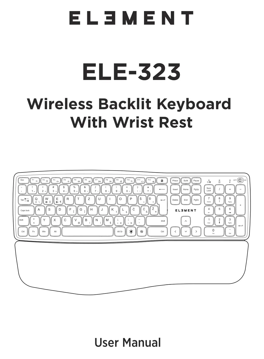 ELEMENT ELE-323 Wireless Backlit Keyboard With Wrist Rest User Manual