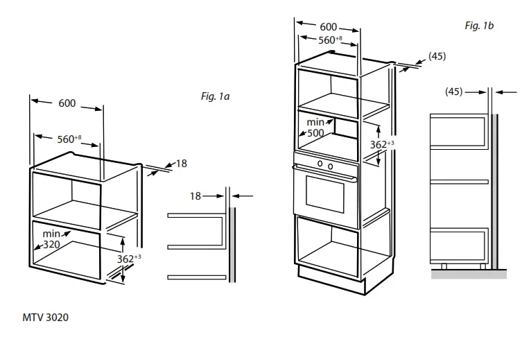 concept MTV 3020 Built-in Microwave Oven - dimensions