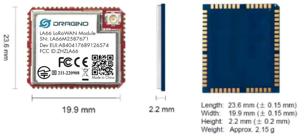 DRAGINO LA66 LoRaWAN Module - Dimension