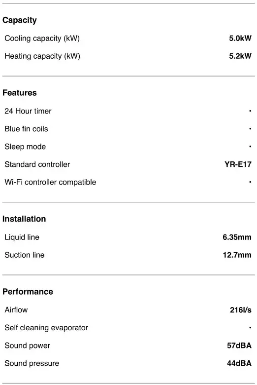 Haier AB18CS2ERA 5.0kW Cassette Air Coniditioner - SPECIFICATIONS 1