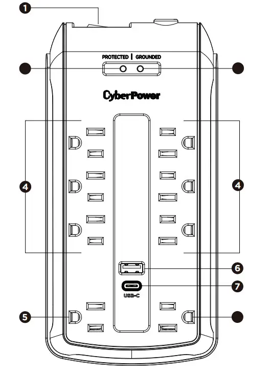 CyberPower P6WSUC 6 Outlet Surge Protector - Figuire 1