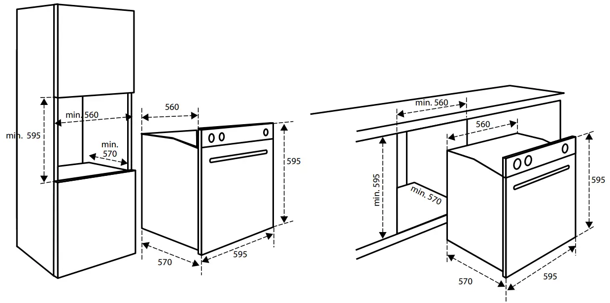 INVENTUM IOM6170RK Build-In Oven - INSTALLATION DIMENSIONS