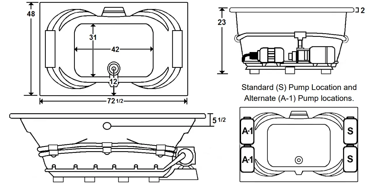 Laurel Mountain SENECA III 72 X 48 Inch Drop In Acrylic Combo - fig