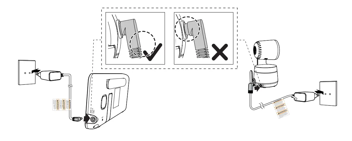 Connect, charge and power on the baby monitor