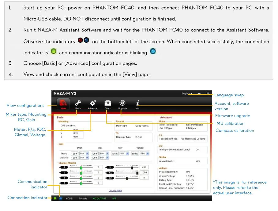 Phantom FC40 - Using the NAZA-M Assistant Software on a PC