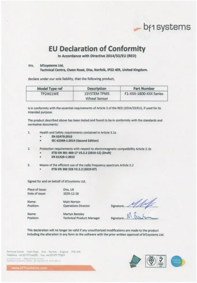 DECLARATION OF CONFORMITY