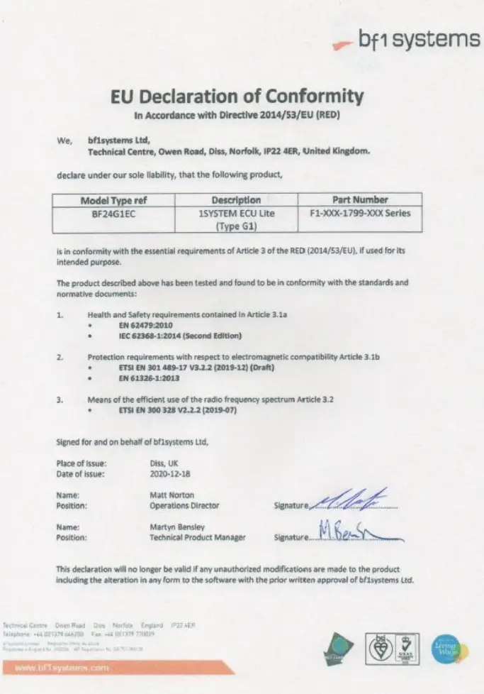 DECLARATION OF CONFORMITY