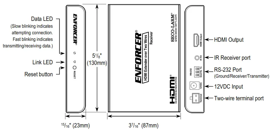 ENFORCER MVE AH1T1 01YQ HDMI Extender Over Two Wires- Transmitter 1
