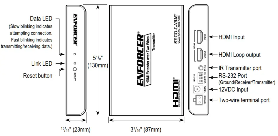 ENFORCER MVE AH1T1 01YQ HDMI Extender Over Two Wires- Transmitter