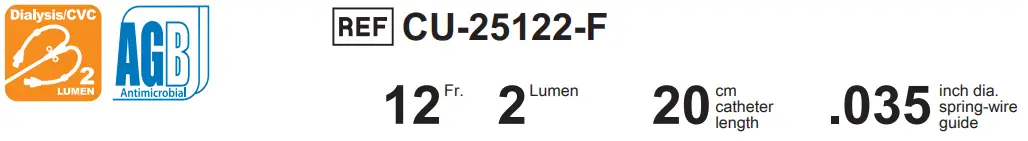 CU 25122 F You Bend Arrowg ard Blue Two Lumen Hemodialysis Catheter for High Volume Infusions - icon