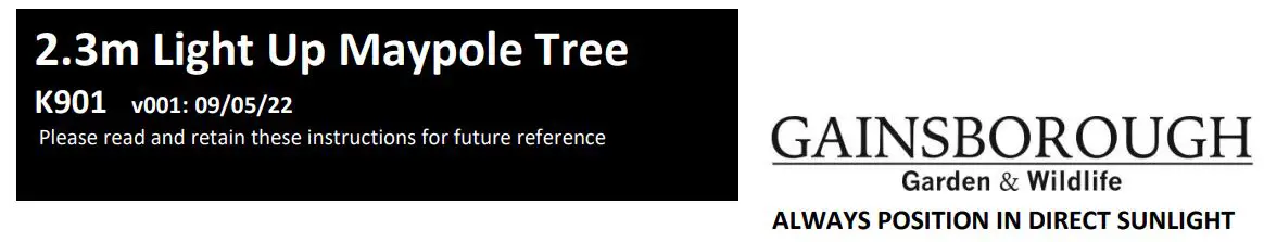 GAINSBOROUGH K901 2.3m Light Up Maypole Tree User Manual