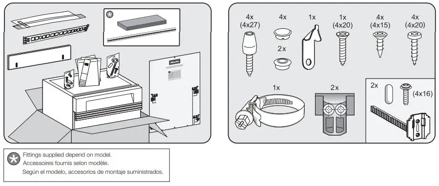 Miele PFD102I120V Professional Series 24 Inch Panel Ready Built-In Full Console Dishwasher Instruction Manual - Fittings supplied depend on model